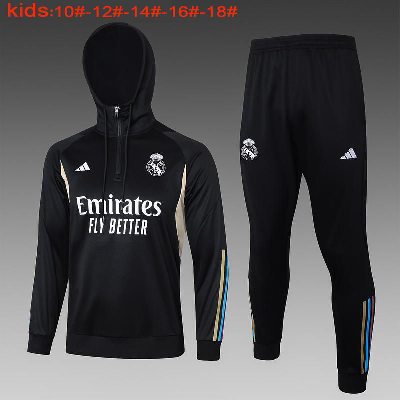 Kids Real Madrid 23/24 Hoodie Tracksuit - Black